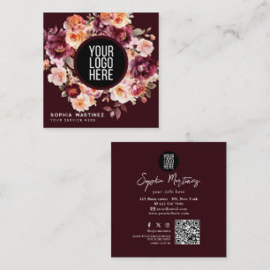 Watercolor Boeket Bloem Burgundy & QR Code Logo Vierkante Visitekaartje