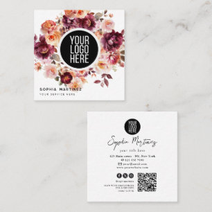 Watercolor Boeket Bloem Burgundy & QR Code Logo Vierkante Visitekaartje