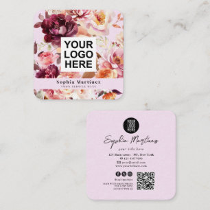 Watercolor Boeket Bloem Burgundy & QR Code Logo Vierkante Visitekaartje