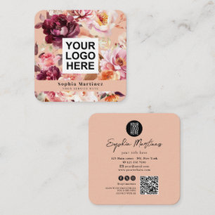 Watercolor Boeket Bloem Burgundy & QR Code Logo Vierkante Visitekaartje