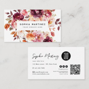 Watercolor Boeket Bloem Burgundy & QR Code Logo Visitekaartje
