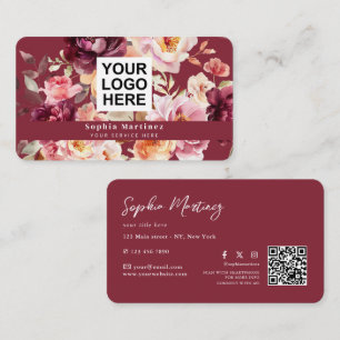 Watercolor Boeket Bloem Burgundy & QR Code Logo Visitekaartje