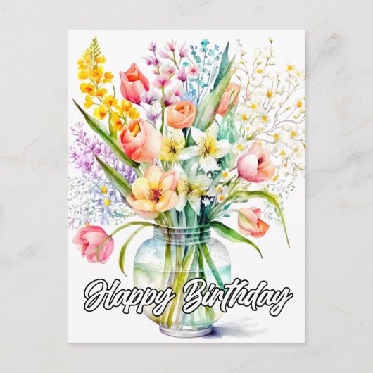 Watercolor Boeket Bloemen Briefkaart (Voorkant)