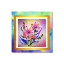 Watercolor Boeket Bloemen, Kleurrijke Achtergrond 