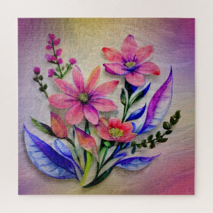 Watercolor Boeket Bloemen, Kleurrijke Achtergrond  Legpuzzel
