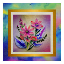 Watercolor Boeket Bloemen, Kleurrijke Achtergrond