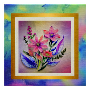 Watercolor Boeket Bloemen, Kleurrijke Achtergrond Perfect Poster