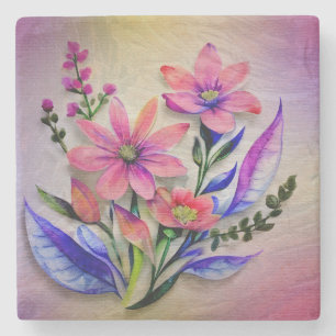Watercolor Boeket Bloemen, Kleurrijke Achtergrond Stenen Onderzetter