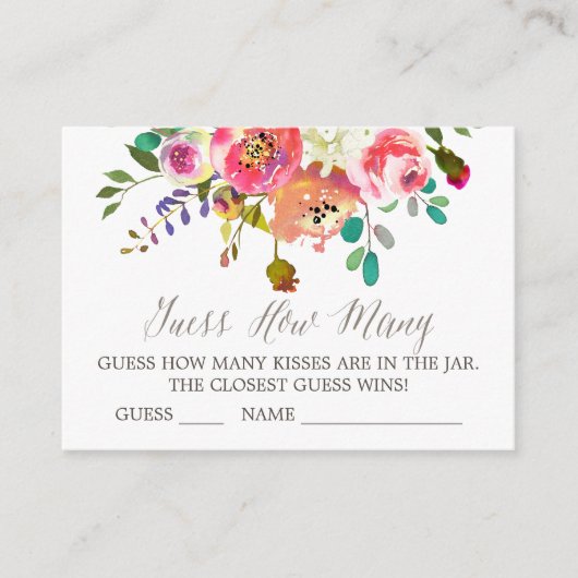 Watercolor Boeket Raad Hoeveel Kusjes Kaarten (Voorkant)