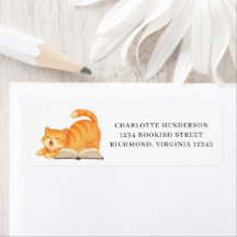 Watercolor Boeklievende Siamese Kat Retouradres 