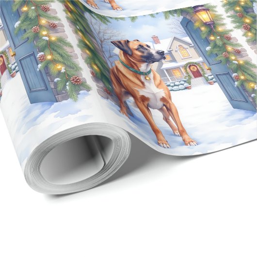 Watercolor Boerboel Farmhouse Gate Christmas Cadeaupapier (Rol Hoek)