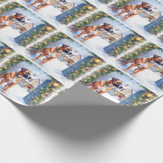 Watercolor Boerboel Farmhouse Gate Christmas Cadeaupapier (Hoek)