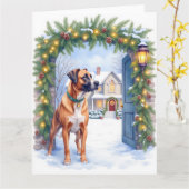 Watercolor Boerboel Farmhouse Gate Christmas Kaart (Gele Bloem)