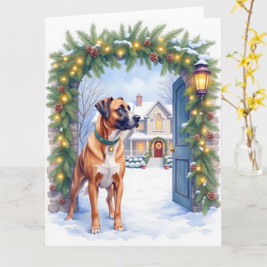 Watercolor Boerboel Farmhouse Gate Christmas Kaart (Gele Bloem)