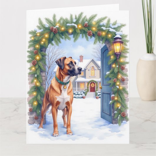 Watercolor Boerboel Farmhouse Gate Christmas Kaart (Voorkant)
