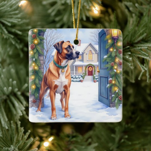 Watercolor Boerboel Farmhouse Gate Christmas Keramisch Ornament (Boom)