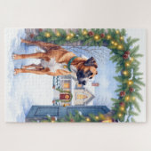 Watercolor Boerboel Farmhouse Gate Christmas Legpuzzel (Horizontaal)