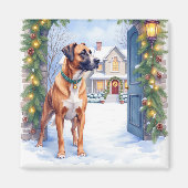 Watercolor Boerboel Farmhouse Gate Christmas Magneet (Voorkant)