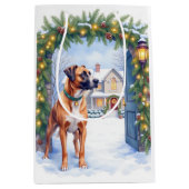Watercolor Boerboel Farmhouse Gate Christmas Medium Cadeauzakje (Voorkant)