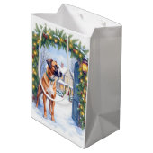 Watercolor Boerboel Farmhouse Gate Christmas Medium Cadeauzakje (Achterkant Gekanteld)