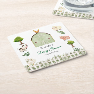 Watercolor Boerderij Dieren Baby Shower Kartonnen Onderzetters