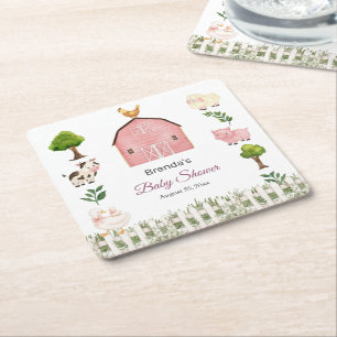 Watercolor Boerderij Dieren Baby Shower Kartonnen Onderzetters