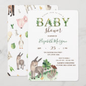 Watercolor Boerderij Dieren Ezel Baby Shower  Kaart (Voorkant / Achterkant)
