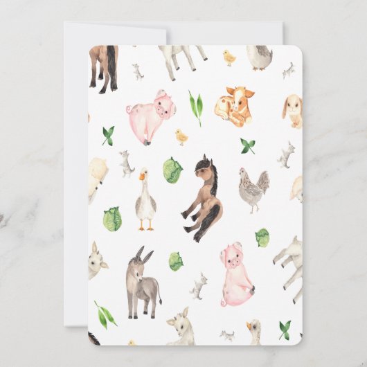 Watercolor Boerderij Dieren Ezel Baby Shower  Kaart (Achterkant)