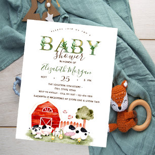 Watercolor Boerderij Dieren Koeien Kippen Baby Sho Kaart