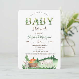 Watercolor Boerderij Dieren Schaap Baby Shower Kaart