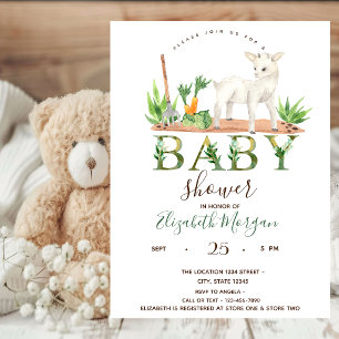 Watercolor Boerderij Dieren Schapen Baby Shower Kaart