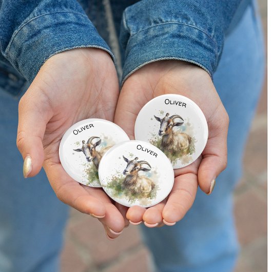 Watercolor Boerderij Geit, op maat Button Flesopener