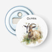 Watercolor Boerderij Geit, op maat Button Flesopener (Voorkant)
