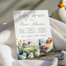 Watercolor Boerderij Hen Met Kuikens Baby Shower