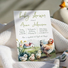 Watercolor Boerderij Hen Met Kuikens Baby Shower Kaart