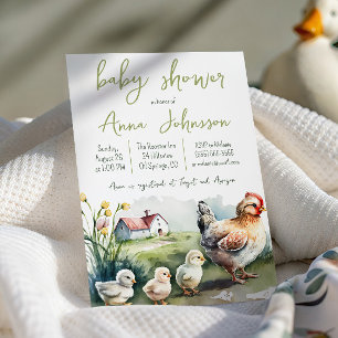 Watercolor Boerderij Hen Met Kuikens Baby Shower Kaart