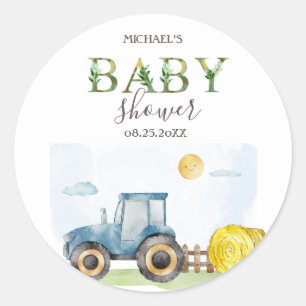 Watercolor Boerderij Tractor Hooi Baby Shower Ronde Sticker