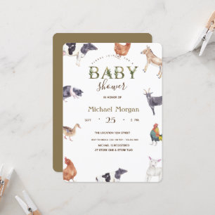 Watercolor Boerderijdieren Baby Shower Kaart