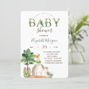 Watercolor Boerderijdieren Gans Baby Shower Kaart