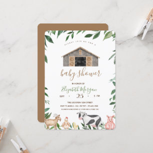 Watercolor Boerderijdieren Stal Baby Shower Kaart