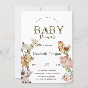 Watercolor Boerderijdieren Stal Baby Shower Kaart
