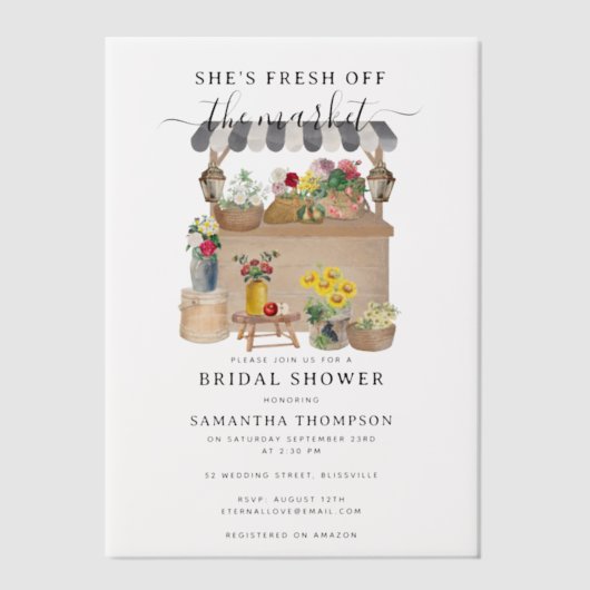 Watercolor Boerenbloemenmarkt Bruidsdouche Vellum Uitnodigingen (Voorkant)