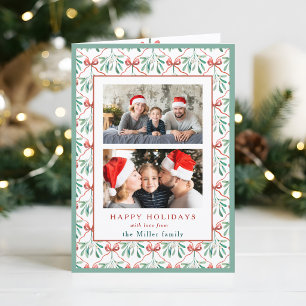 Watercolor Bogen, Lint & Misteletoe Twee Foto Feestdagen Kaart