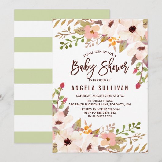 Watercolor Boheemse Bloemen Baby Shower Kaart (Voorkant / Achterkant)