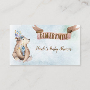 Watercolor Boho Beer Baby Shower Luier Lotterij Informatiekaartje