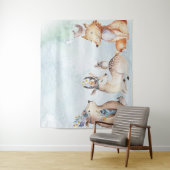 Watercolor Boho Beer Rurale Dieren Feest Achtergro Wandkleed (In situ)