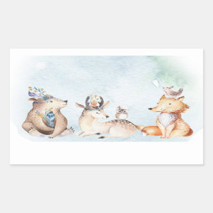 Watercolor Boho Beer Rustieke Dieren Baby Shower Rechthoekige Sticker