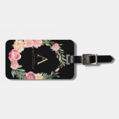 Watercolor Boho Bloem op Zwart | Chic Monogram Bagagelabel (Voorkant horizontaal)