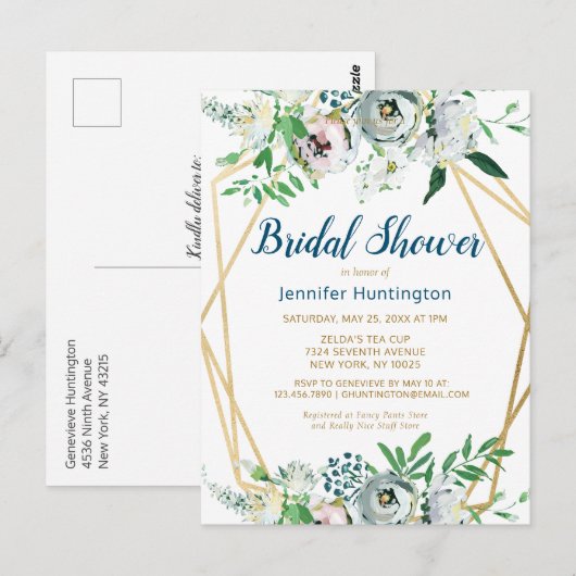 Watercolor Boho Bloemige Bruiloftsuitnodiging Briefkaart (Voorkant / Achterkant)