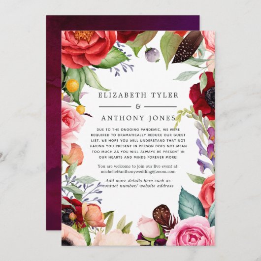 Watercolor Boho Bloemige Gereduceerde Trouwgastenl Aankondiging (Voorkant / Achterkant)